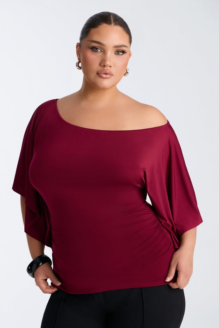 Cierra Cinched Waist Short Sleeve Top - Burgundy