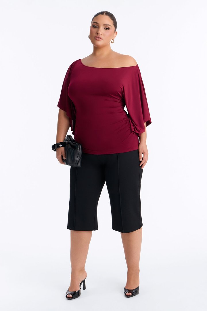Cierra Cinched Waist Short Sleeve Top - Burgundy