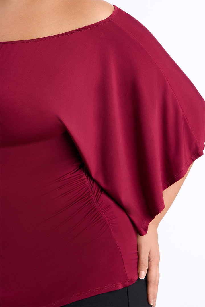 Cierra Cinched Waist Short Sleeve Top - Burgundy