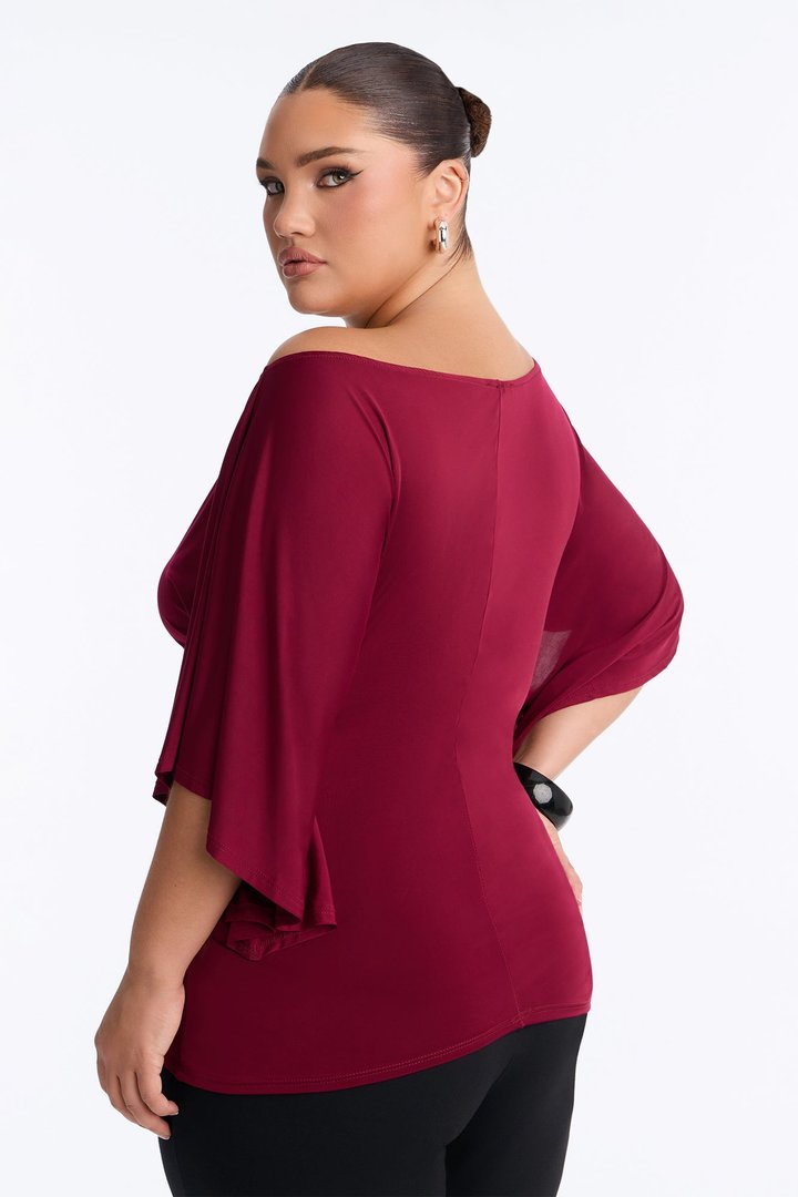 Cierra Cinched Waist Short Sleeve Top - Burgundy