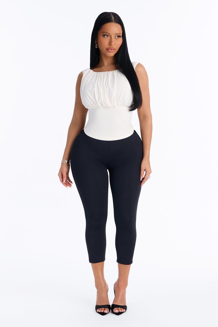 Layla Ruched Boat Neck Sleeveless Top - Ivory