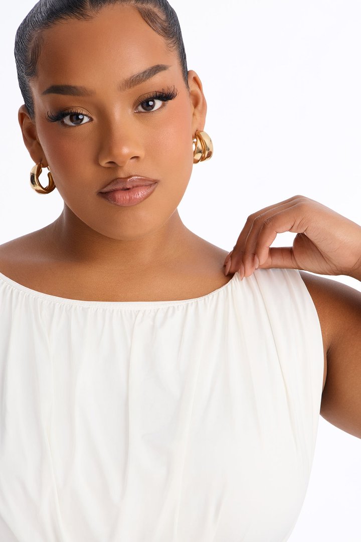 Layla Ruched Boat Neck Sleeveless Top - Ivory