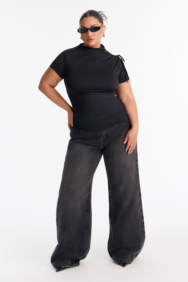 No Innocence Lace Up Mock Neck Top - Black