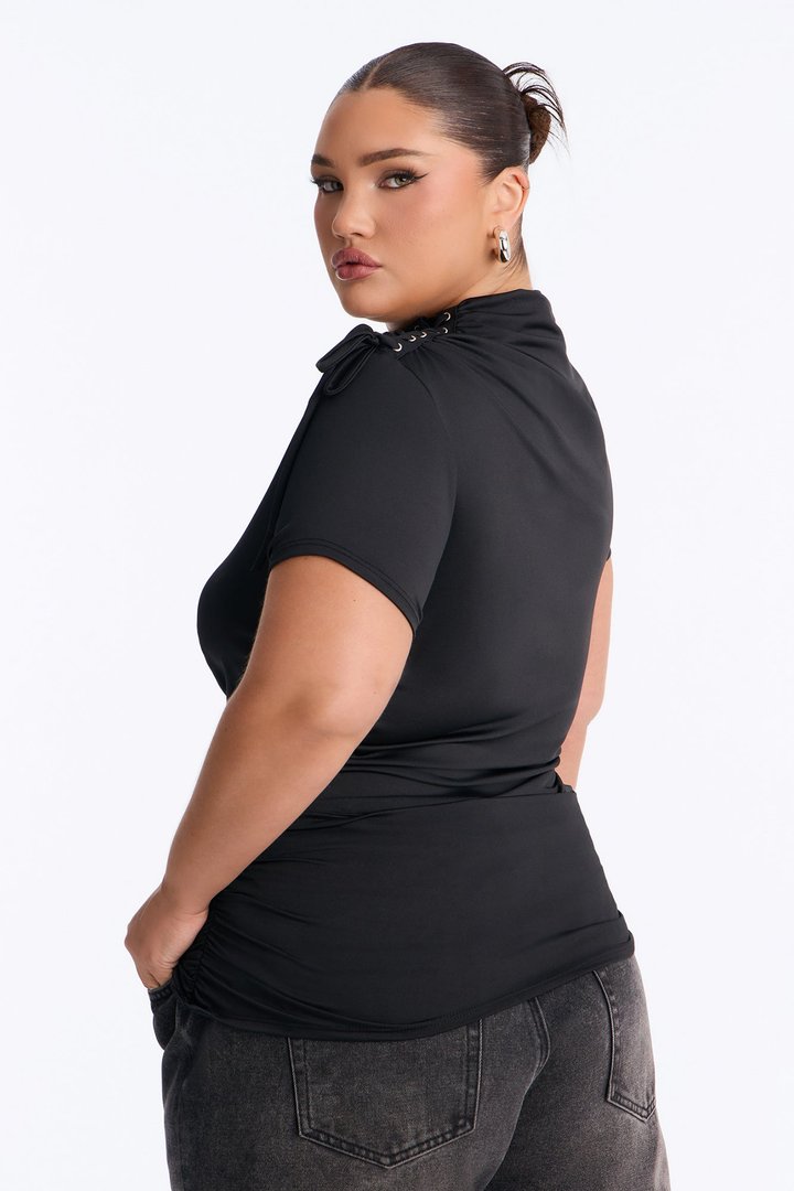 No Innocence Lace Up Mock Neck Top - Black