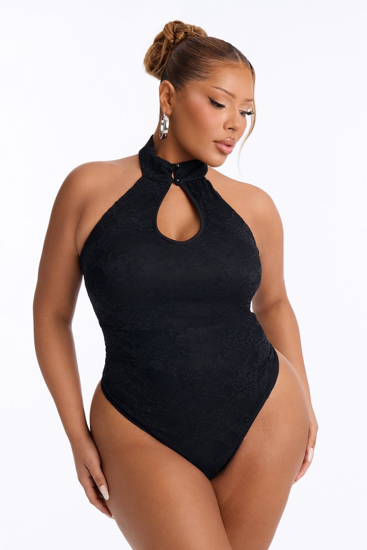 Sotainy Lace Mock Neck Bodysuit - Black