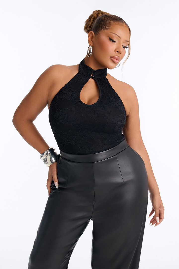Sotainy Lace Mock Neck Bodysuit - Black