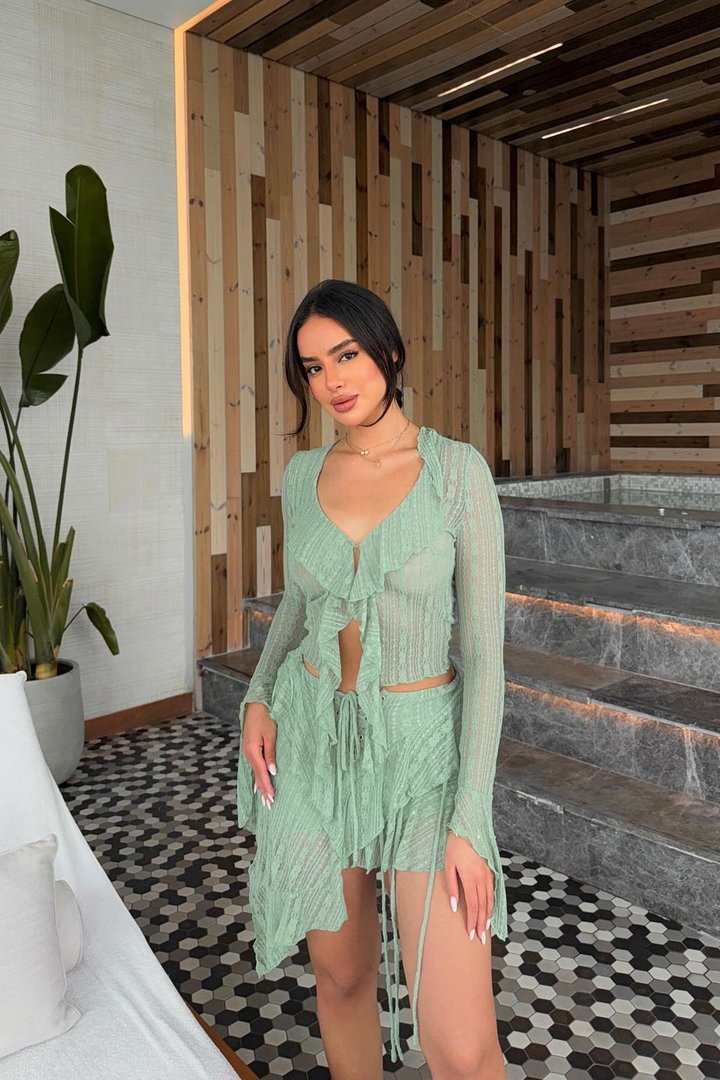 Love Addiction Lace Skirt Set - Sage