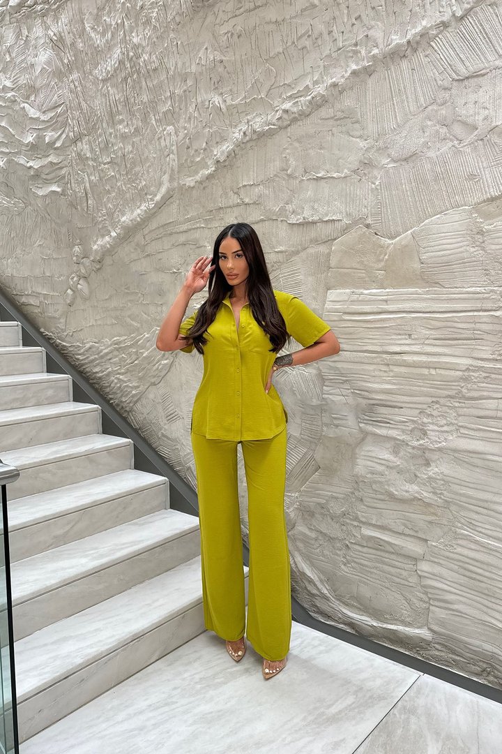 Makenzie Short Sleeve Pant Set - Chartreuse