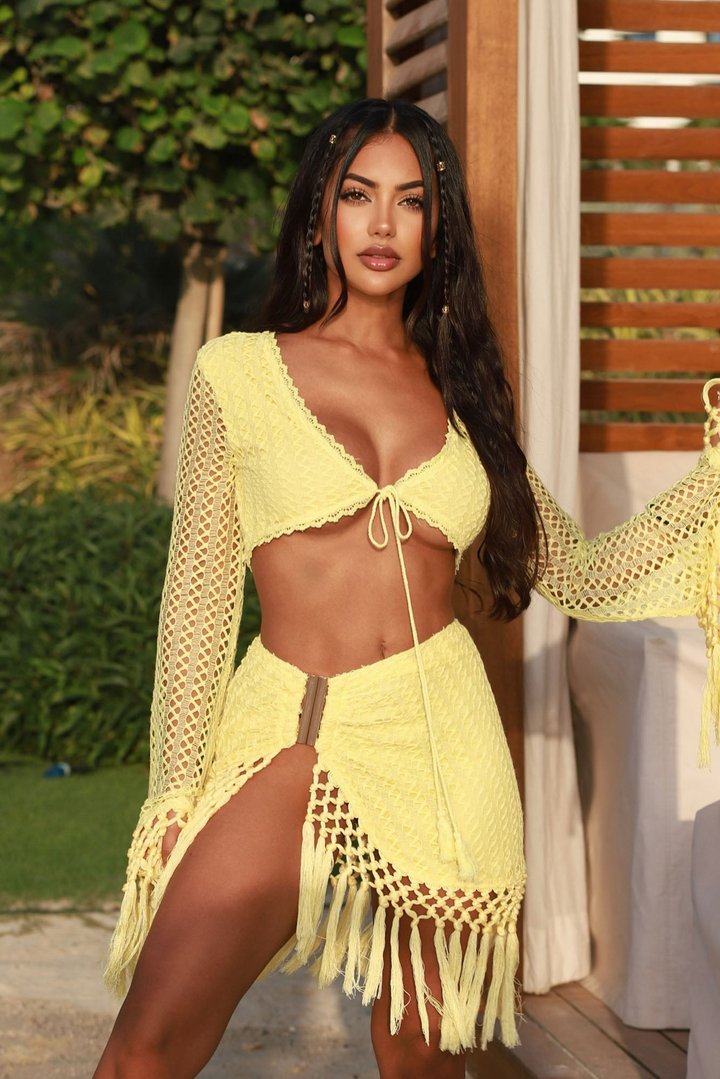 Don't Be Jealous Crochet Skirt Set - Yellow