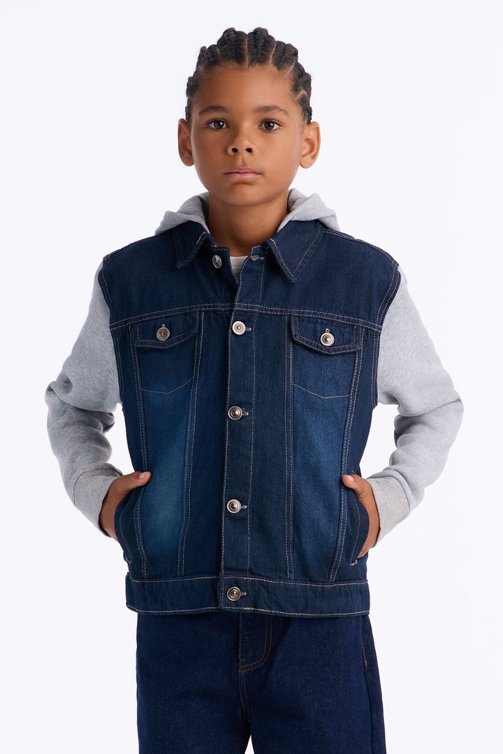 Mini Know For Sure Denim And Fleece Jacket - Medium Wash