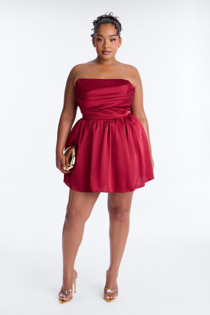 In My Feelings Strapless Satin Mini Dress - Red