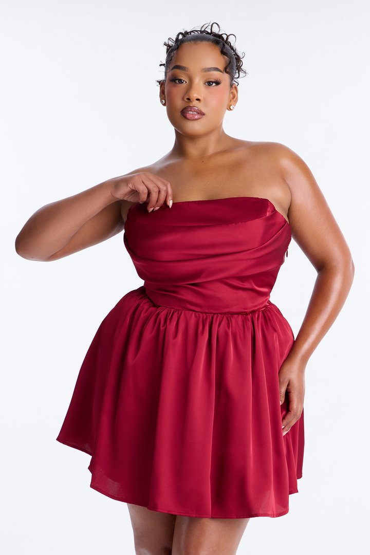 In My Feelings Strapless Satin Mini Dress - Red