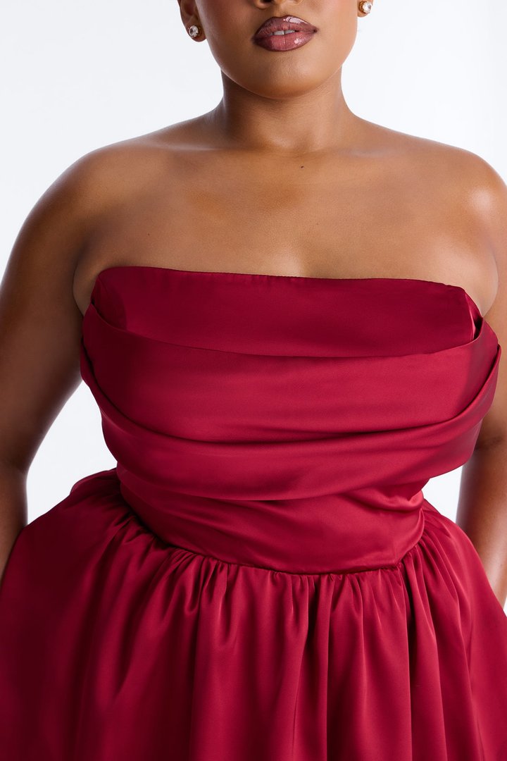 In My Feelings Strapless Satin Mini Dress - Red