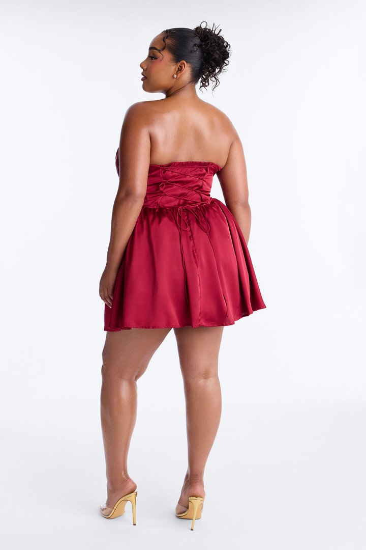 In My Feelings Strapless Satin Mini Dress - Red