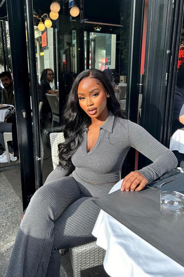 Josie Ribbed Long Sleeve Set - Charcoal