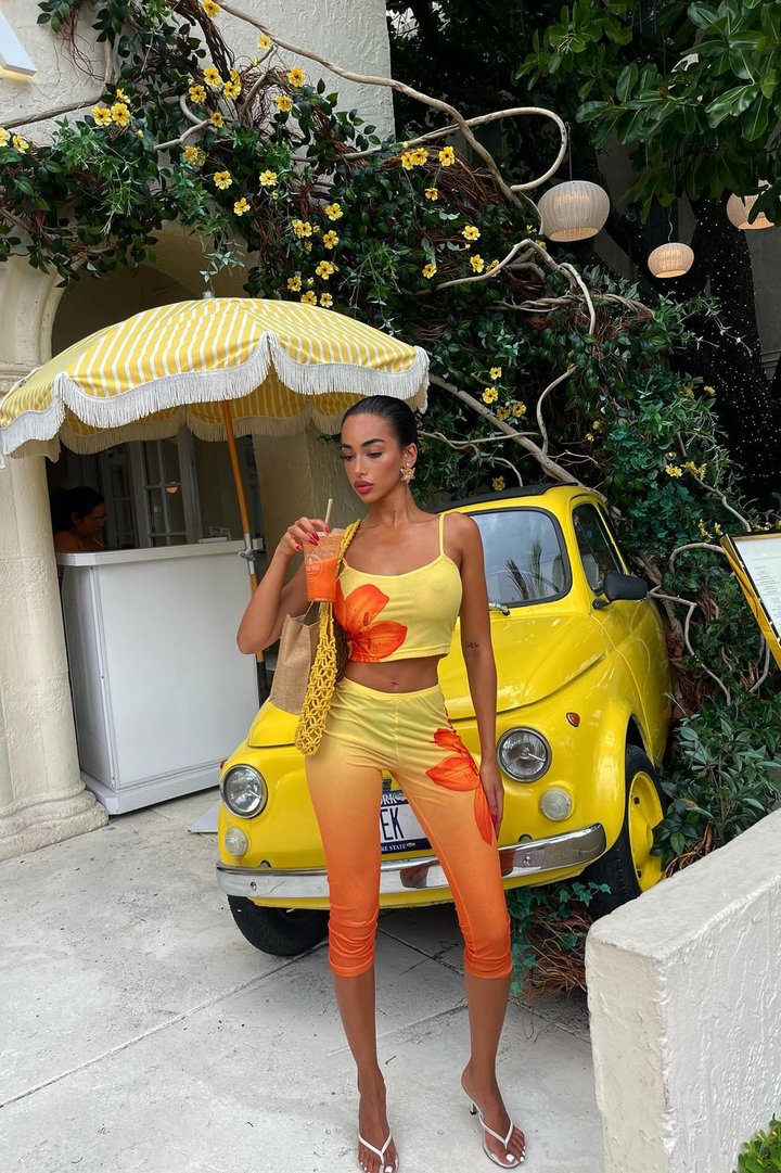 Tequila Sunrise Mesh Capri Set - Yellow/combo