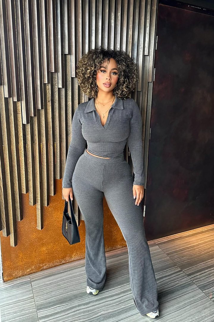 Josie Ribbed Long Sleeve Set - Charcoal