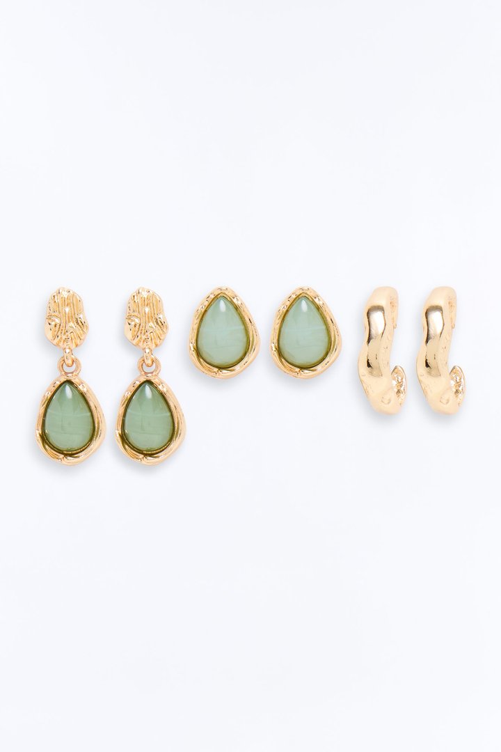 Serenity 3 Pair Earring Set - Gold/Green