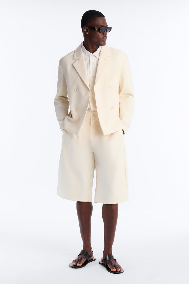 Laguna Double Breasted Cropped Blazer - Cream