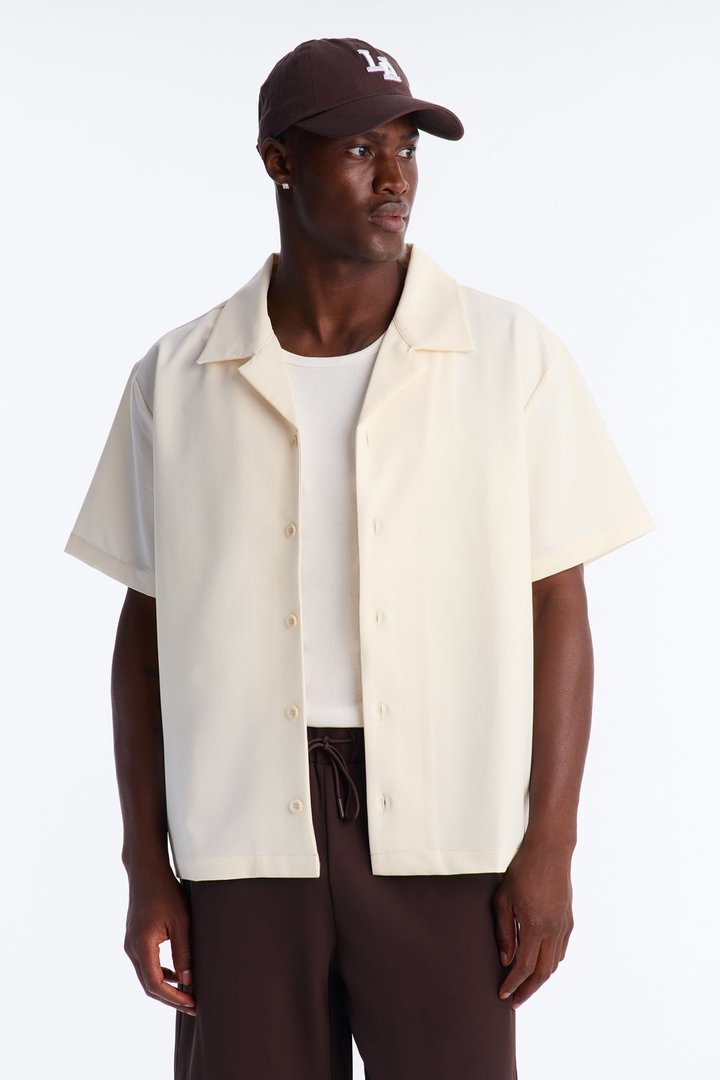 Laguna Boxy Cropped Button Up Shirt - Cream