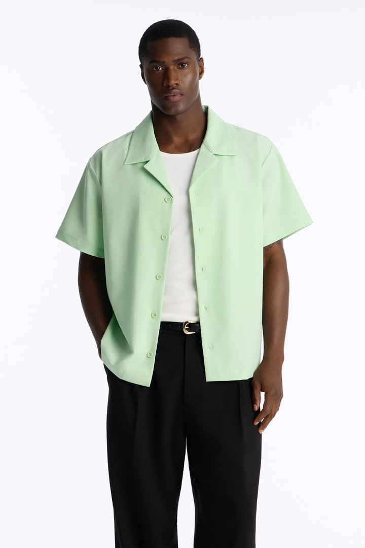 Laguna Boxy Cropped Button Up Shirt - Green