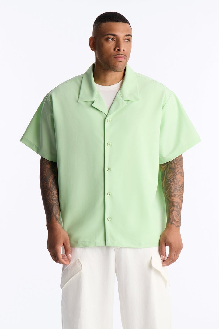 Laguna Boxy Cropped Button Up Shirt - Green