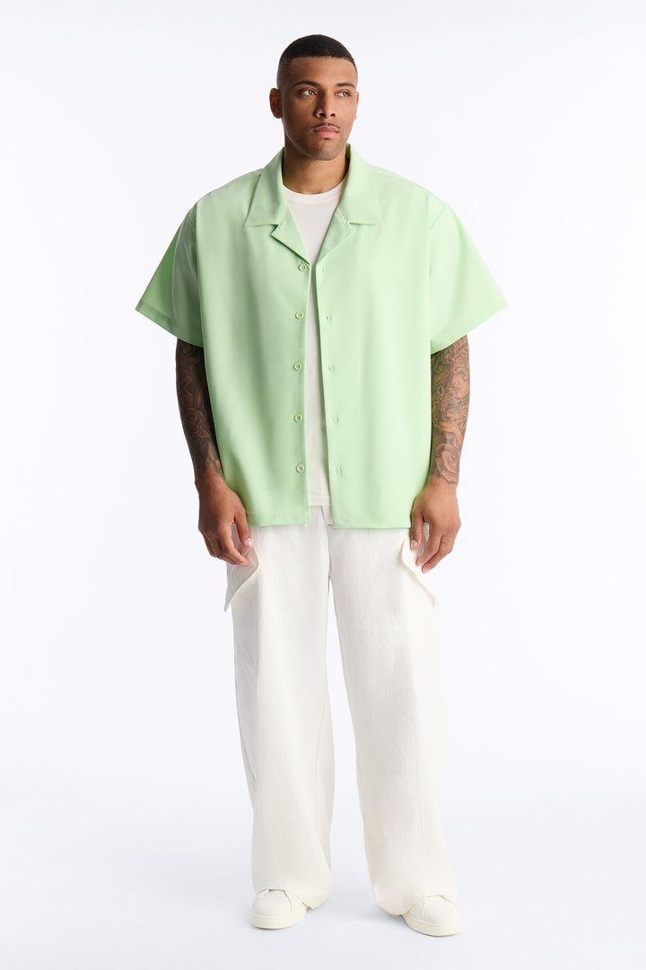 Laguna Boxy Cropped Button Up Shirt - Green
