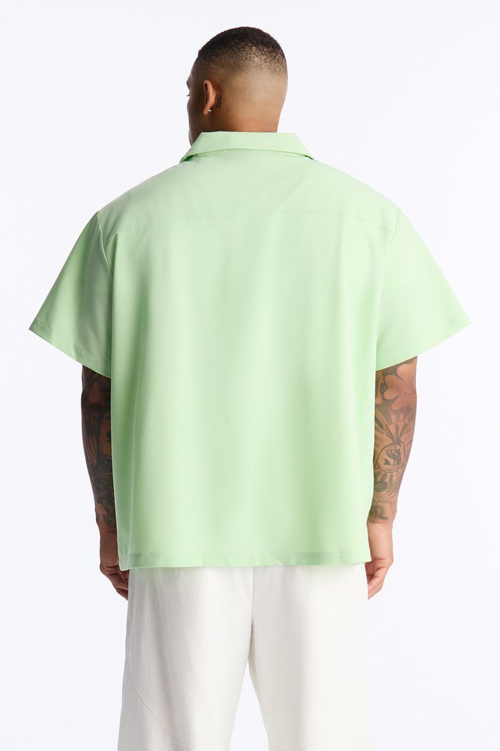 Laguna Boxy Cropped Button Up Shirt - Green