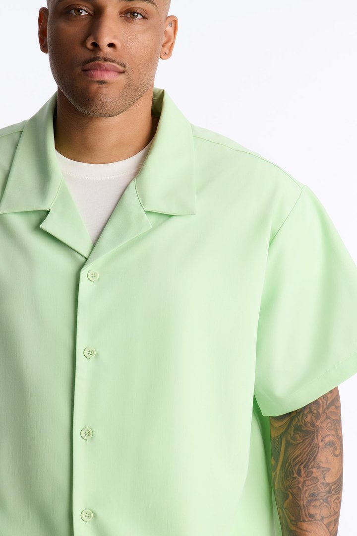 Laguna Boxy Cropped Button Up Shirt - Green