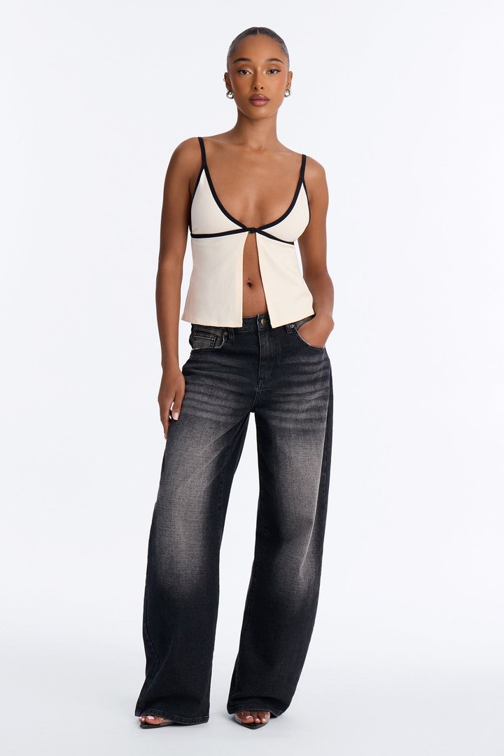 Kenny Contrast Ribbed Flyaway Tank Top - Cream/combo