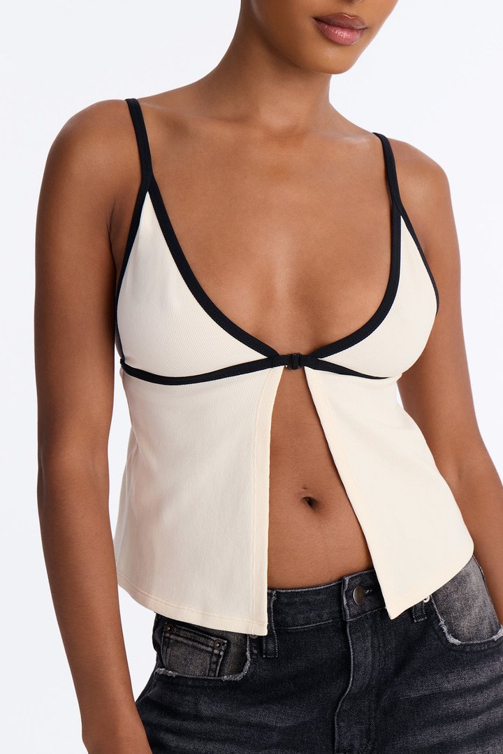 Kenny Contrast Ribbed Flyaway Tank Top - Cream/combo