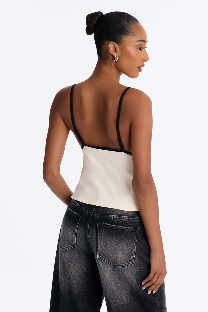 Kenny Contrast Ribbed Flyaway Tank Top - Cream/combo