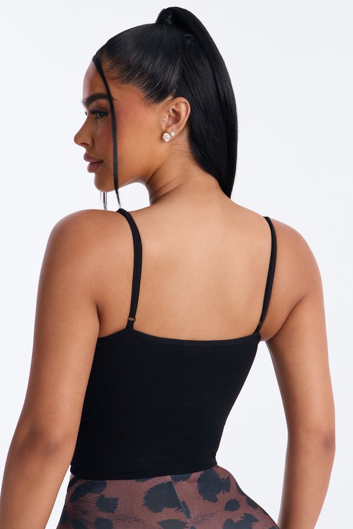 Comfy And Sweet Ribbed Cami Top - Black