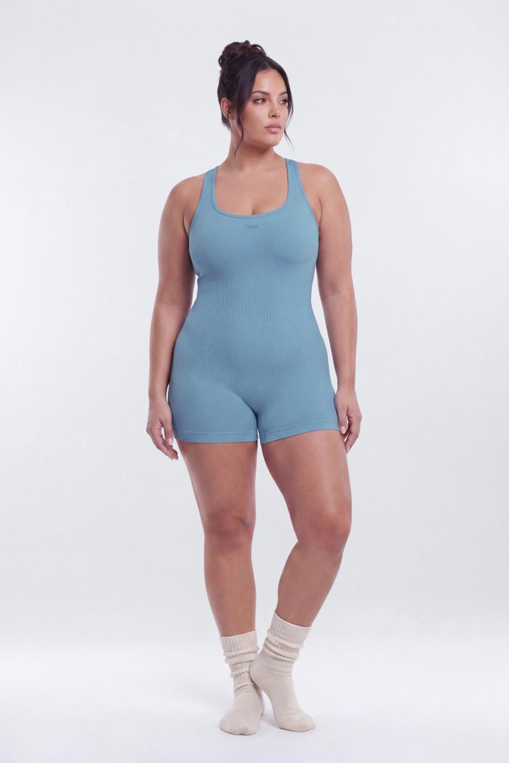 CottonFlex™ Low Back Sports Romper - Soft Indigo