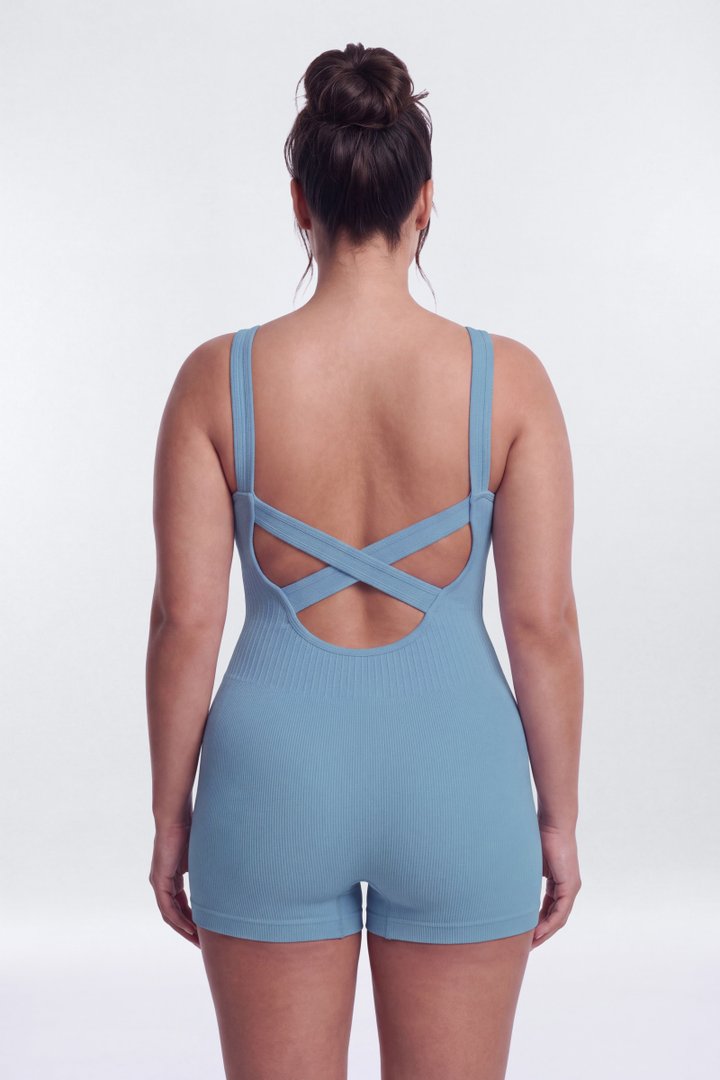 CottonFlex™ Low Back Sports Romper - Soft Indigo