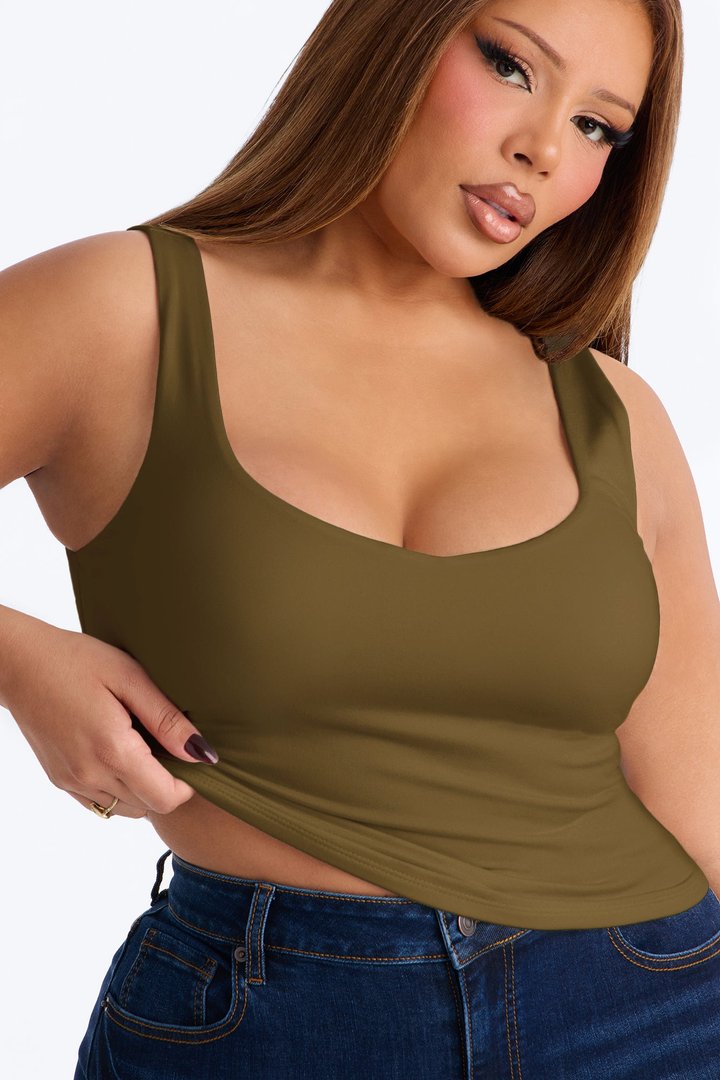 Quinn Double Lined Tank Top - Dark Olive
