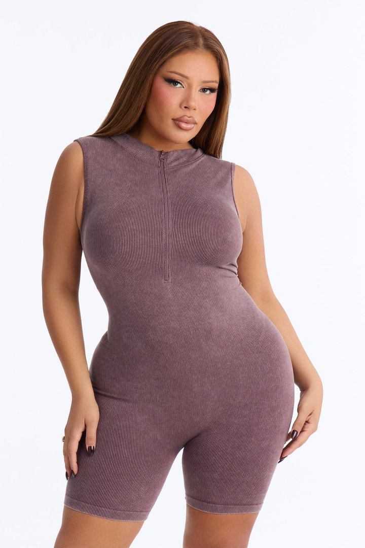 Rowan Washed Seamless Romper - Brown