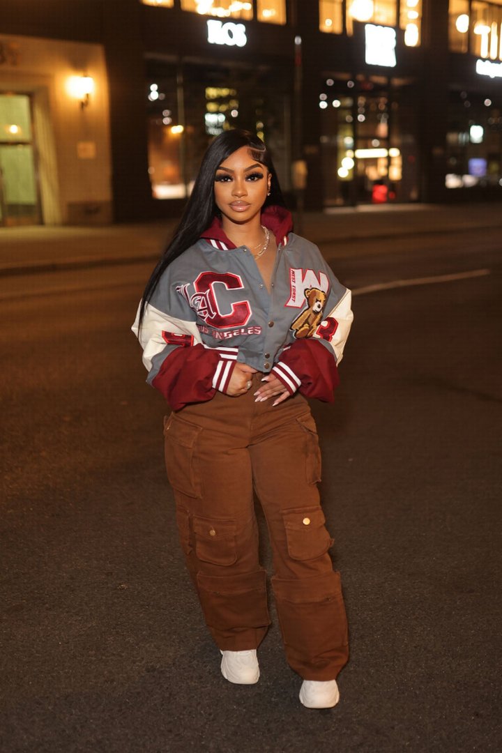 Cali Teddy Bomber Jacket - Grey/Combo