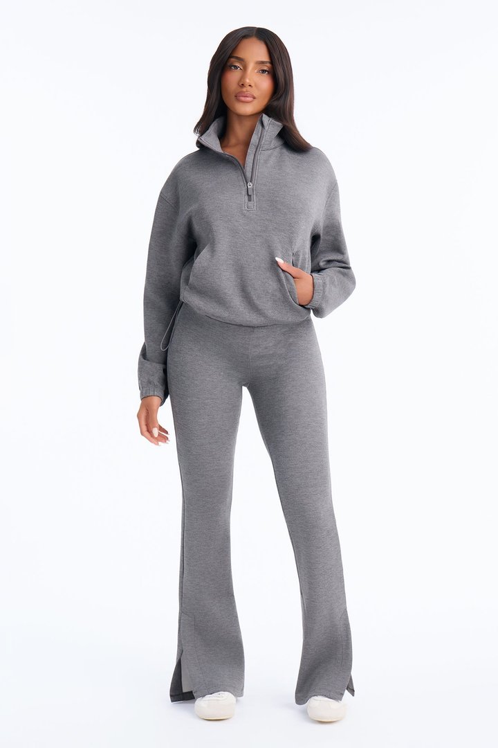 Bella Scuba Slit Lounge Flare Pant - Dark Grey