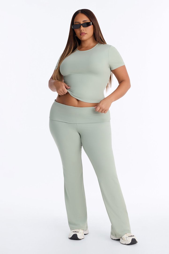 Myla Tricot Lounge Fold Over Flare Pants - Olive