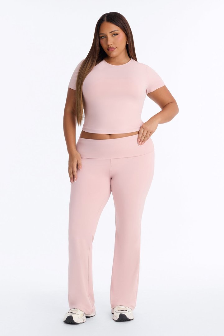 Myla Tricot Lounge Fold Over Flare Pants - Pink