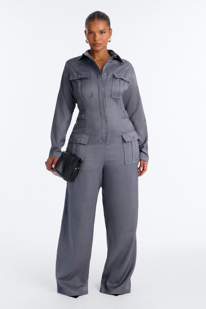 Professional Vibes Wide Leg Jumpsuit - Charcoal