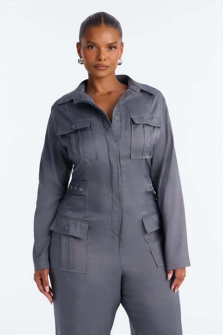 Professional Vibes Wide Leg Jumpsuit - Charcoal