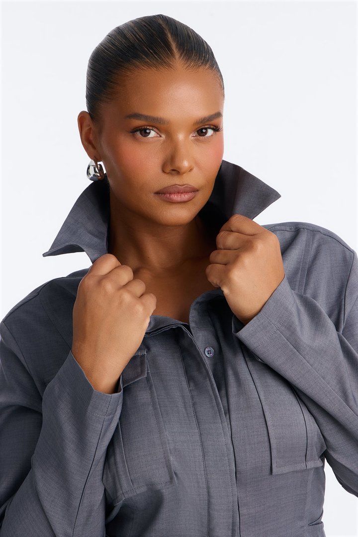Professional Vibes Wide Leg Jumpsuit - Charcoal