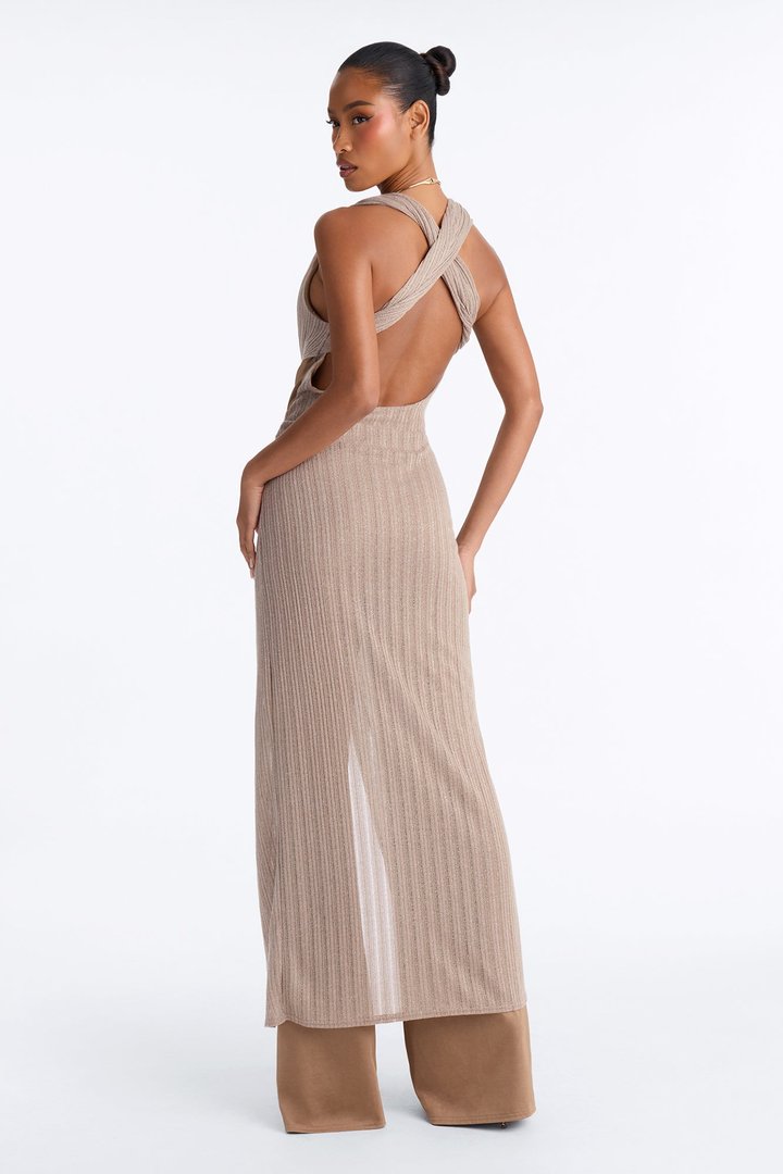 Naomi Metallic Draped Wide Leg Jumpsuit - Champagne