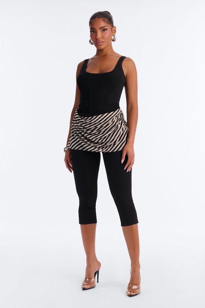 Kendall Ribbed Draped Skirt Capri Jumpsuit - Black