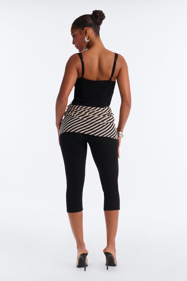 Kendall Ribbed Draped Skirt Capri Jumpsuit - Black