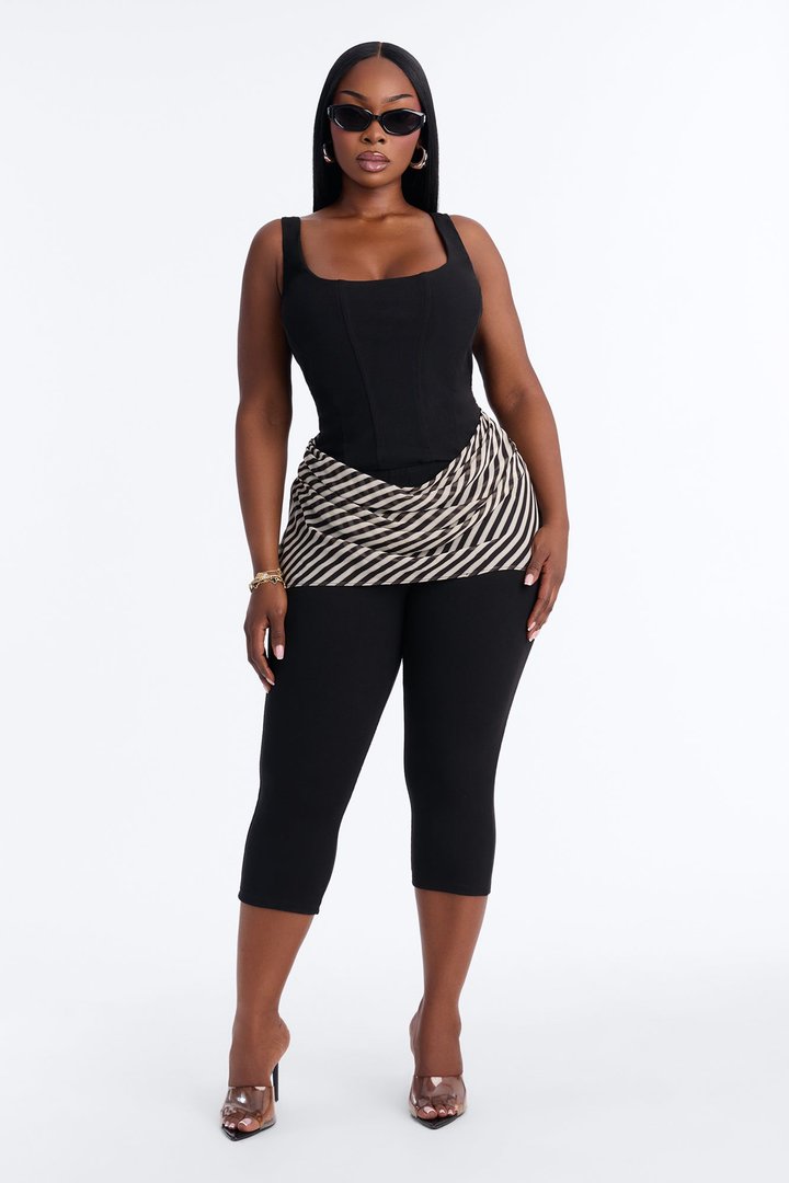 Kendall Ribbed Draped Skirt Capri Jumpsuit - Black