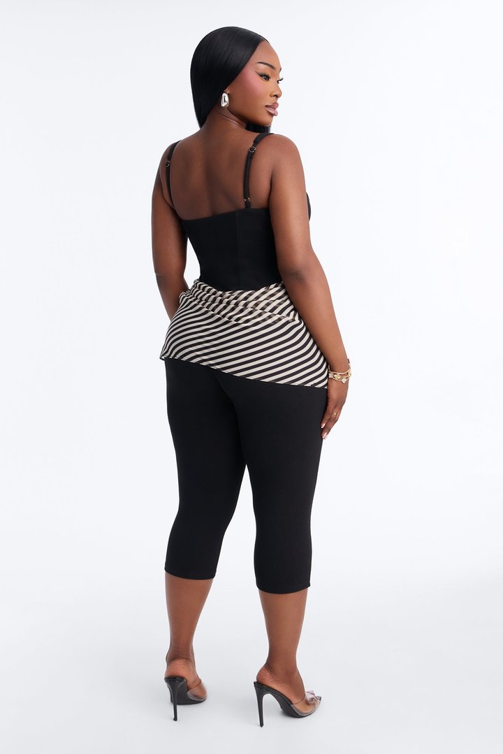 Kendall Ribbed Draped Skirt Capri Jumpsuit - Black