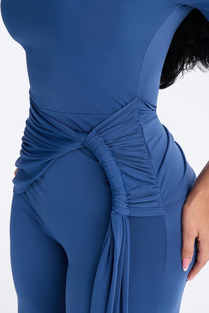 Modern Grace Draped Wide Leg Jumpsuit - Navy